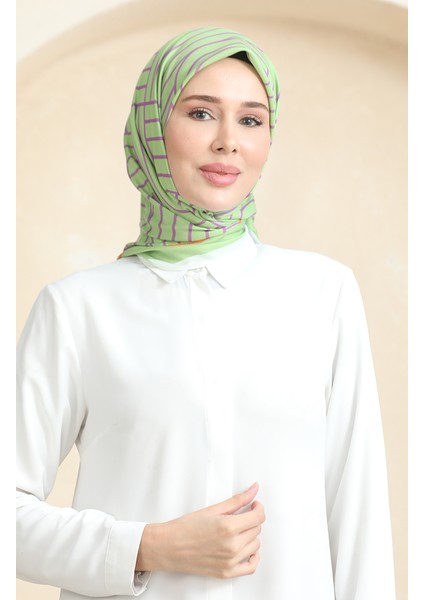 Soft Pamuk Eşarp 19089-08 Yağ Yeşili Mor