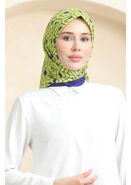 Soft Pamuk Eşarp 19094-10 Yağ Yeşili Lacivert