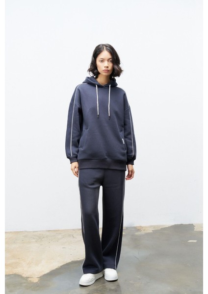 Füme Içi Polarlı Leopar Desenli Süs Etiket Detaylı Kapüşonlu Şardonlu Alt Üst Kışlık Takım