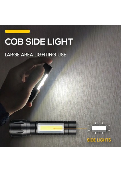 Cob LED El Feneri Metal Kasa Şarjlı Kamp-Doğa Yürüyüşü 3 Fonksiyonlu Suya Dayanıklı El Feneri fırsatları