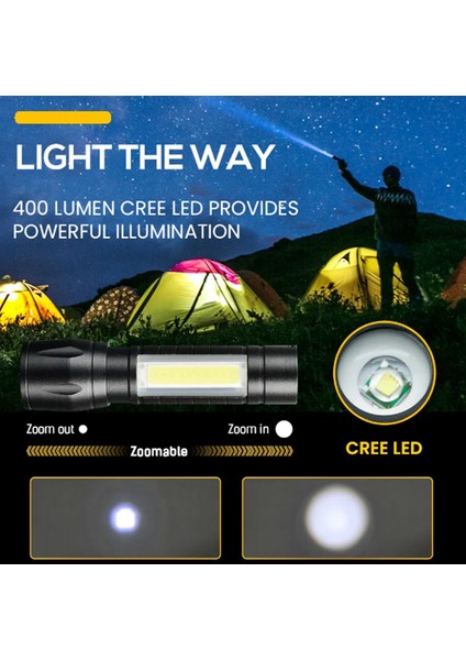 Cob LED El Feneri Metal Kasa Şarjlı Kamp-Doğa Yürüyüşü 3 Fonksiyonlu Suya Dayanıklı El Feneri indirimleri