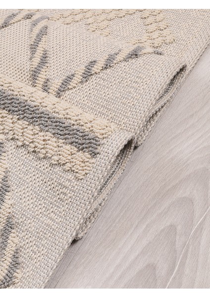 Dekoratif Modern Naturel Kayma Yapmayan Yıkanabilir Pamuk Dokuma Kilim Saçaklı 7014B