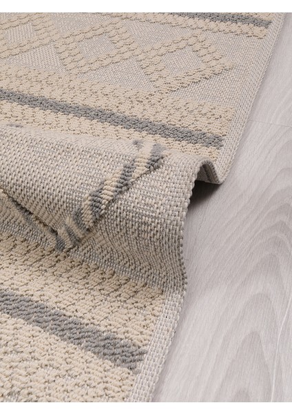 Dekoratif Modern Naturel Kayma Yapmayan Yıkanabilir Pamuk Dokuma Kilim Saçaklı 7014B