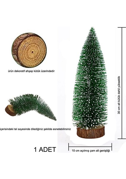 Yılbaşı Karlı Simli Iğne Yapraklı Masa Üstü Çam Ağacı Yeşil Renk 30 cm