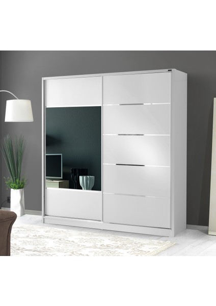 Ücretsiz Montaj - 100% MDF 160 CM Sürgülü Kapaklı Beyaz Gardırop - MDF Dolap - Elbise Dolabı