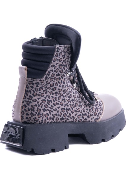 Bettie Vizon Leopar Desenli Deri Bot