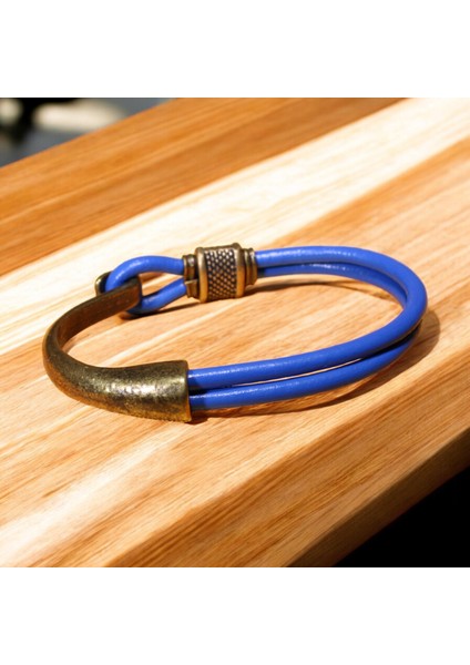 Antik Sarı Kanca ve Metal Boncuklarla Mavi Deri Bileklik - Şık Tasarım, 3 Beden Seçeneğiyle Modern ve Retro Dokunuş fırsatları