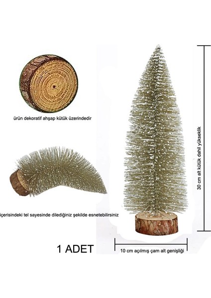 Yılbaşı Karlı Simli Iğne Yapraklı Masa Üstü Çam Ağacı Altın Renk 30 cm