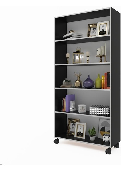 Kenzlife kitaplık beril 188*090*020 gri tekerlekli mutfak dolabı banyo ofis ayakkabılık kiler