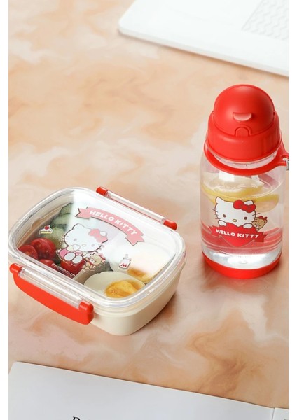 Sanrio Lisanslı Plastik Yemek Kabı ve Suluk Seti - Hello Kitty