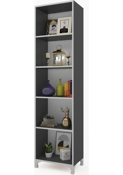 Kenzlife kitaplık tuğçe 188*030*020 gri ayaklı mutfak dolabı banyo ofis ayakkabılık kiler