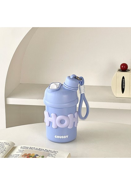 Küçük ve Taşınabilir Saman Termos Bardak 500 ml Bardak Kollu Su Bardağı Kadınlar Için Yüksek Görünümlü Bardak 316 Öğrenci (Yurt Dışından)