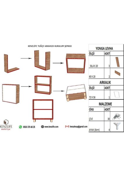 Kenzlife kitaplık beril 168x090x020 crd tekerlekli