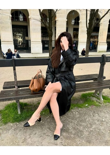 Lady Nude Siyah Ten Kalın Topuklu Arkası Açık Atkılı Küt Kare Burunlu Klasik Topuklu Ayakkabı modelleri