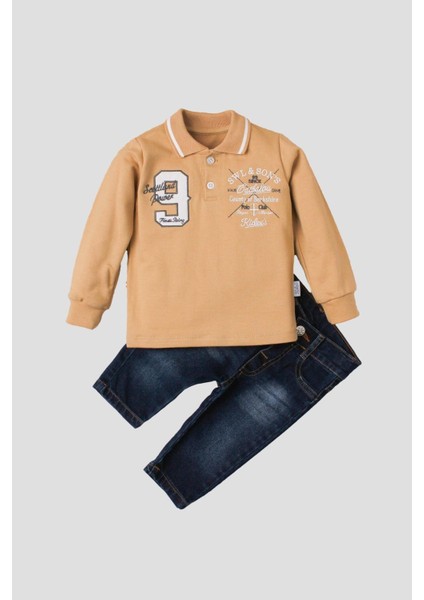 Polo Bebek Takımı Yumuşak Kot Pantolonlu %100 Pamuklu