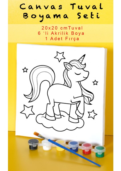 Boynuzlu At Canvas Tuval 20X20 cm Çocuk Boyama Seti