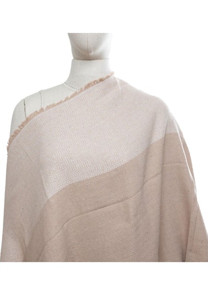 Yumuşak Dokulu Balıksırtı Desenli Vizon Kalın Omuz Şalı