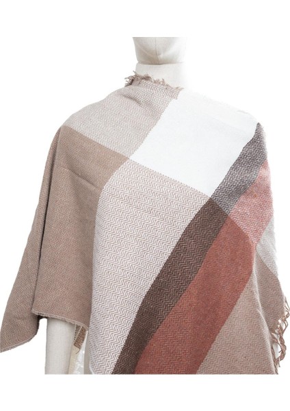 Yumuşak Dokulu Balık Sırtı Desenli Camel Kalın Omuz Şalı