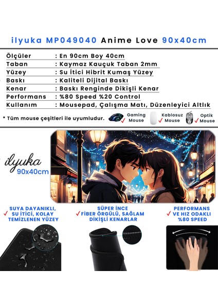 90X40 Anime Love Xxl Büyük Boy Ilyuka MP049040 Gaming Mousepad Dikişli Kenar Kaymaz Taban 90X40CM