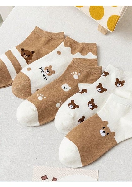 5’li Ekonomik Paket Teddy Bear Desenli Kadın Patik Çorap Set
