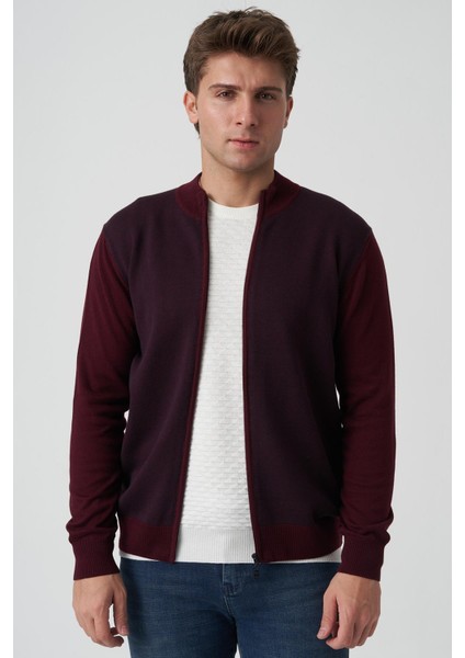 Abrantes K491 Slim Fit Fermuarlı Triko Hırka K.bordo