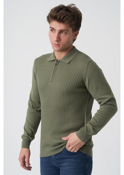Almada 16053 Slim Fit Pamuklu Yakalı Triko Yeşil fiyatları