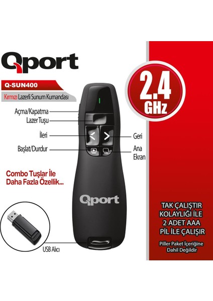 Q-SUN400 2.4ghz USB Lazerli Sunum Kumandası