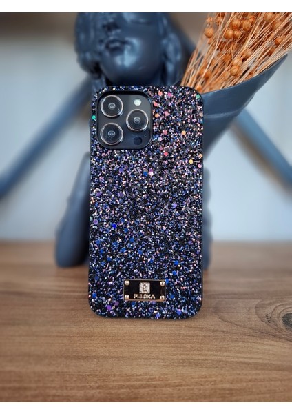 iPhone 14 Pro Max Uyumlu Simli Taşlı Kamera Çıkıntılı Içi Kadife Lüks Kılıf