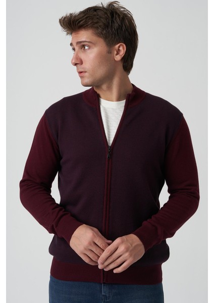 Abrantes K491 Slim Fit Fermuarlı Triko Hırka K.bordo modelleri