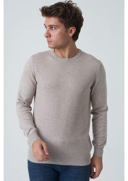 Albufeira 4025 0 Yaka Slim Fit Pamuklu Triko Bej