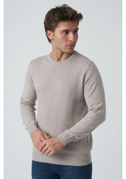 Albufeira 4025 0 Yaka Slim Fit Pamuklu Triko Bej fiyatları