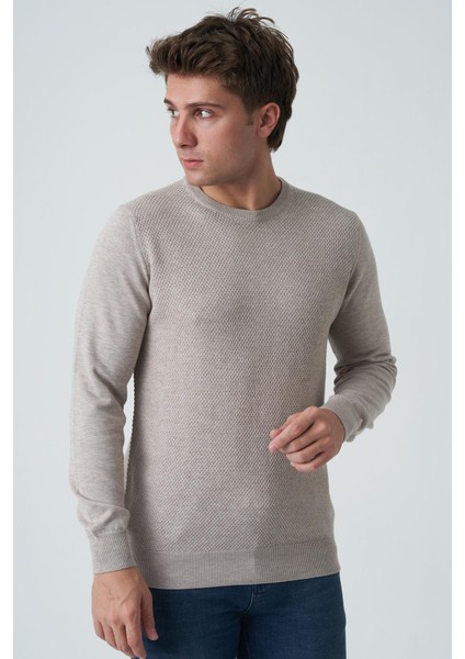 Albufeira 4025 0 Yaka Slim Fit Pamuklu Triko Bej modelleri