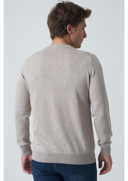 Albufeira 4025 0 Yaka Slim Fit Pamuklu Triko Bej fırsatları