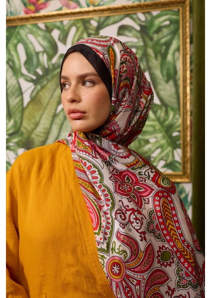 İpekhan Soft Pamuk Etro Desen Şal 3048-09 Siyah Kırmızı modelleri