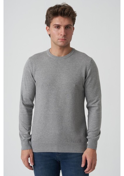 Albufeira 4025 0 Yaka Slim Fit Pamuklu Triko Gri