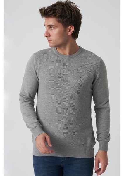 Albufeira 4025 0 Yaka Slim Fit Pamuklu Triko Gri modelleri