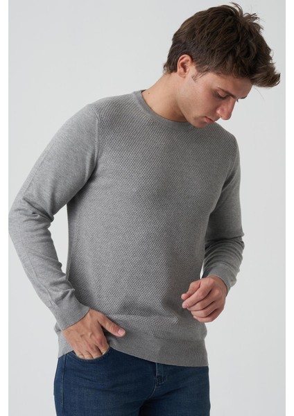 Albufeira 4025 0 Yaka Slim Fit Pamuklu Triko Gri fırsatları