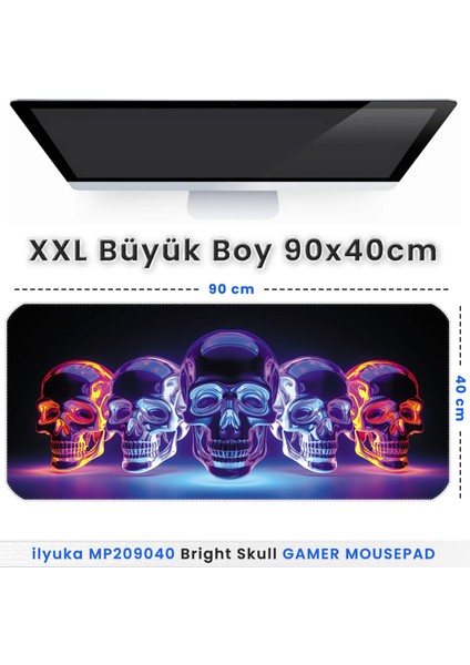 90X40 Bright Skull Xxl Büyük Boy Ilyuka MP209040 Gaming Mousepad Dikişli Kenar Kaymaz Taban 90X40CM modelleri