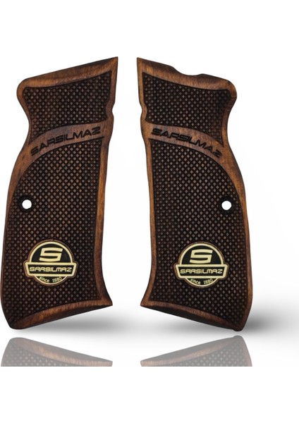 Silah Kabzası - Sarsılmaz Kılınç 2000 Mega, K11 ile Uyumlu - Koyu Kahverengi Renk - Metal Logolu - SRSMEGACV002L1