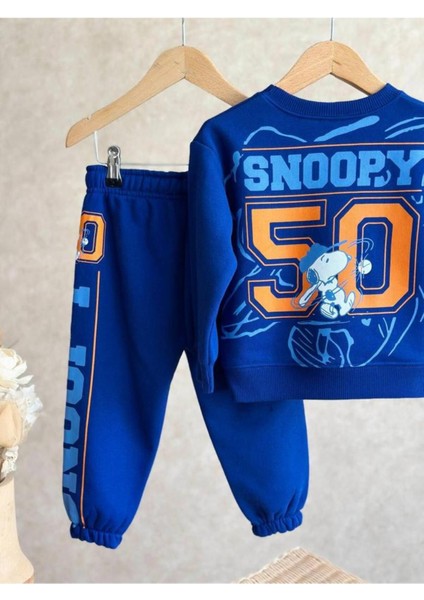 Peanuts Snoopy Süzene Nakış Detaylı Sweatshirt ve Alt Eşeofman Takım