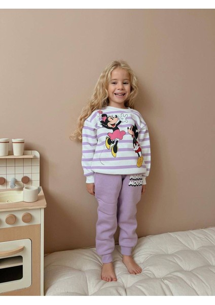 Mickey Mouse Karekter Baskılı Şardonlu Pamuklu Alt Üst Takım