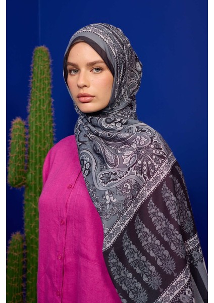 İpekhan Soft Pamuk Etro Desen Şal 3049-02 Siyah Gri