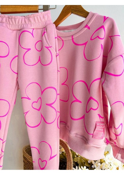 Kız Çocuk Pembe Çiçek Desenli Alt Üst Takım modelleri