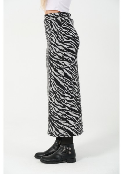 Uzun Spor Kalem Etek Zebra Desen Kışlık Jakar Kumaş Esnek Etek Maxi Boy 100CM modelleri