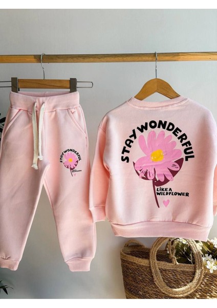 Kız Çocuk 3iplik Şardonlu Sırt Baskı Detaylı Alt Üst Takım