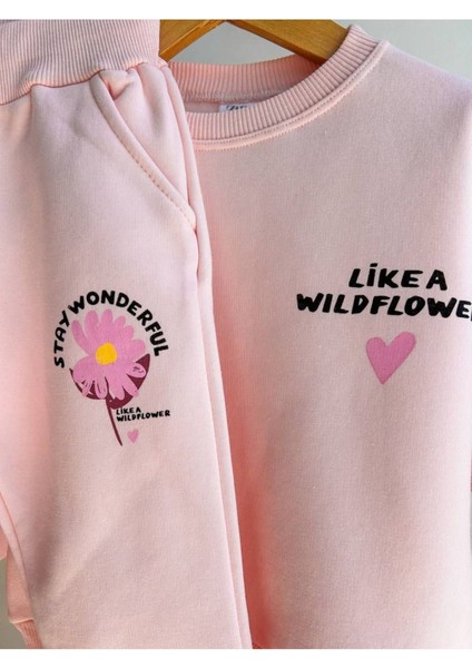 Kız Çocuk 3iplik Şardonlu Sırt Baskı Detaylı Alt Üst Takım modelleri