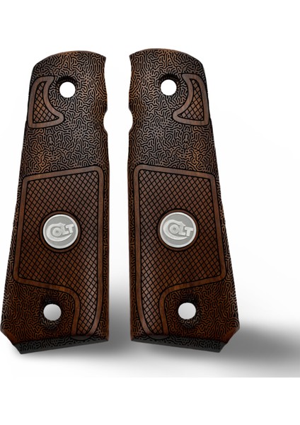 Silah Kabzası - Colt 1911, Girsan Mc 1911 ile Uyumlu - Koyu Kahverengi Renk - Metal Logolu - CLT1911CV097L2