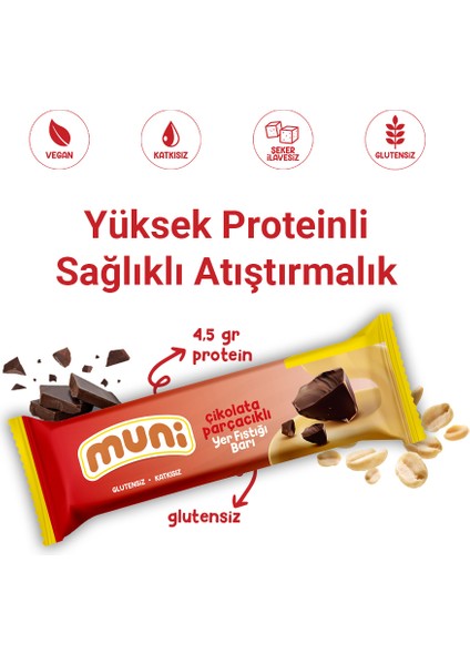 Çikolata Parçacıklı Yer Fıstığı Barı, 40 gr x 12 Adet