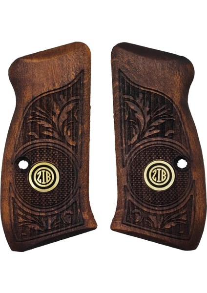 Silah Kabzası - Cz Kompakt, P-01 ile Uyumlu - Koyu Kahverengi Renk - Metal Logolu - CZCMPCV006L3