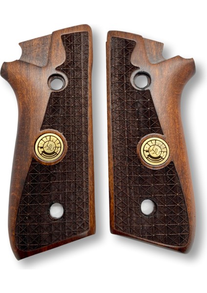 Silah Kabzası - Cybergun, Taurus PT92 ile Uyumlu - Koyu Kahverengi Renk - Metal Logolu - TRSPT92CV003L1